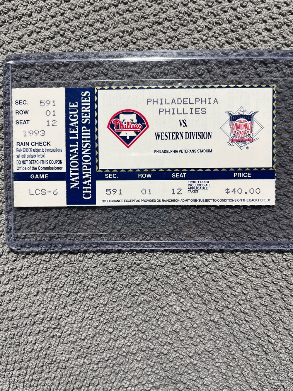 1993 National League Championship Series Ticket Stub Philadelphia Phillies